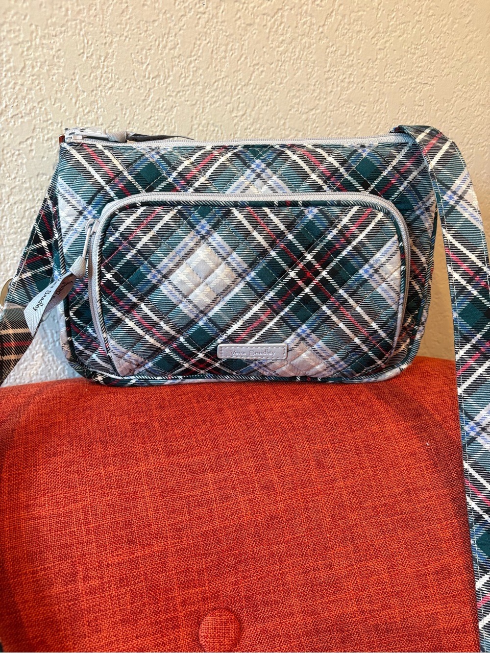 Vera Bradley festive quilted snowy plaid cross body bag